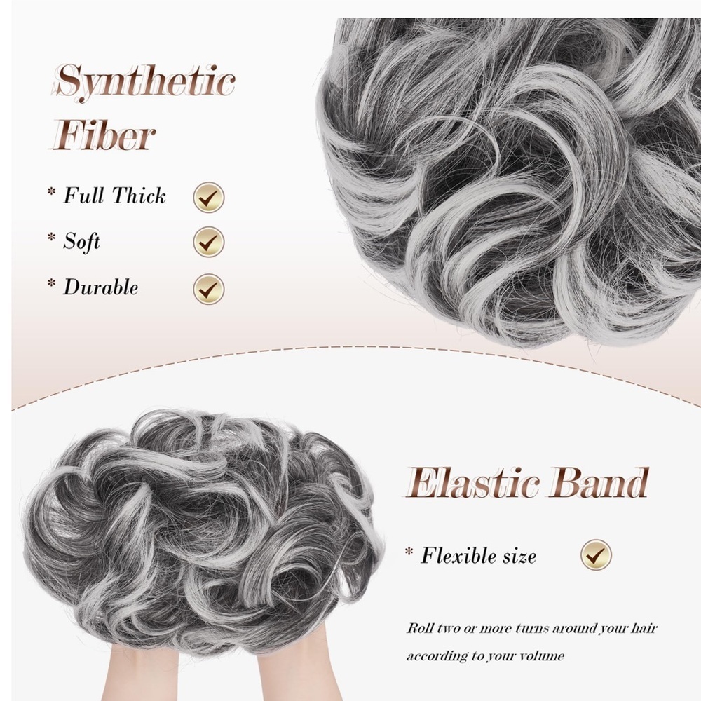 Feshfen Messy Hair Bun Stylish Gray Hair Bun Extension GRAY Bun - Picture 4 of 5